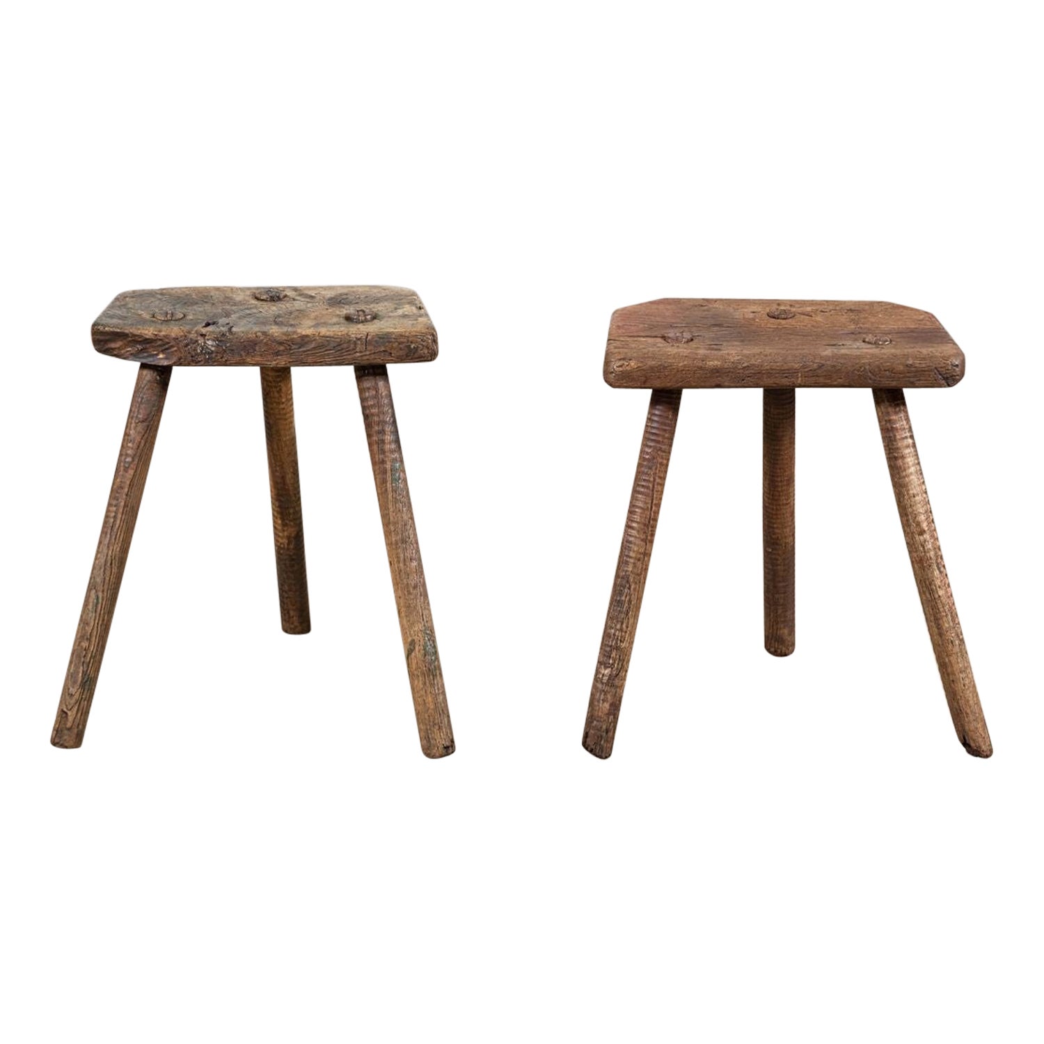 Paire de tabourets en orme anglais du 19ème siècle en vente