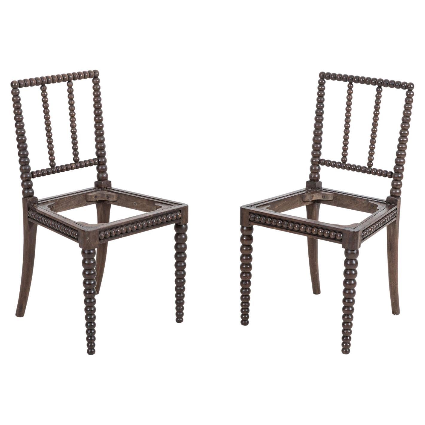 Pair 19thC English Mahogany Bobbin Chairs For Sale