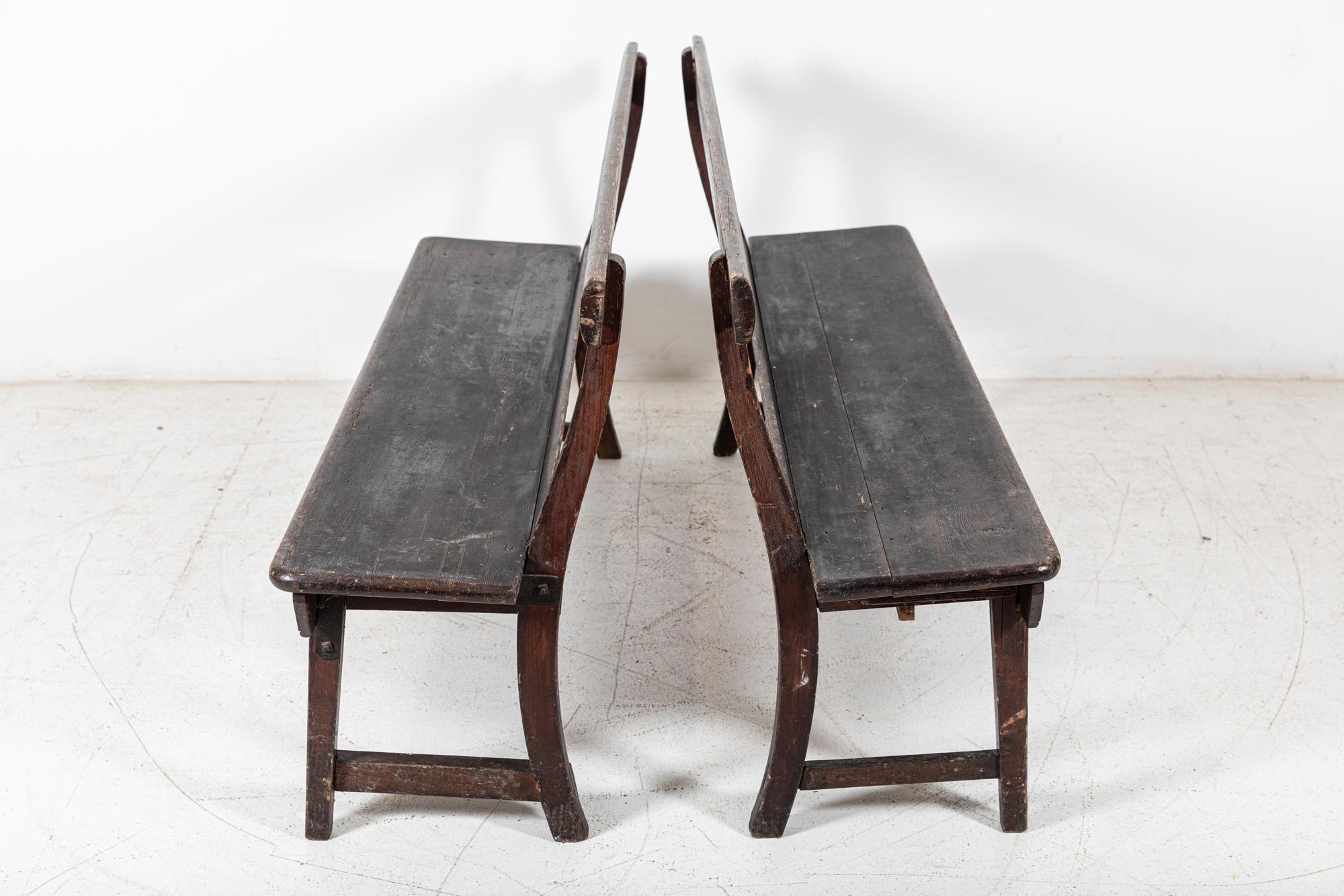 British Pair 19thC English Pine Chapel Benches For Sale