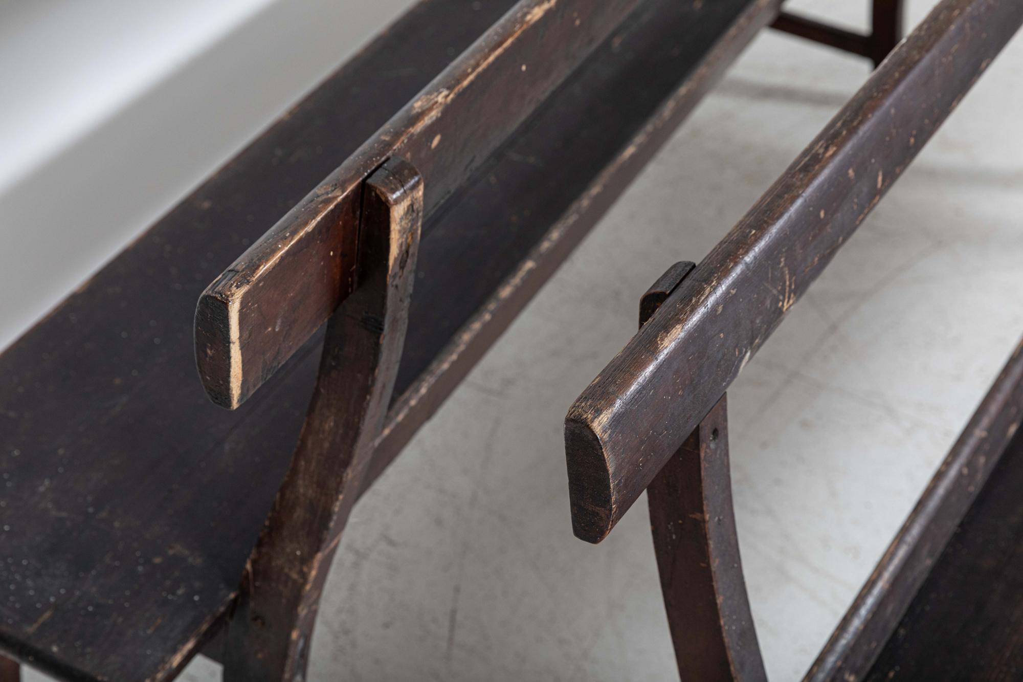 Pair 19thC English Pine Chapel Benches For Sale 1
