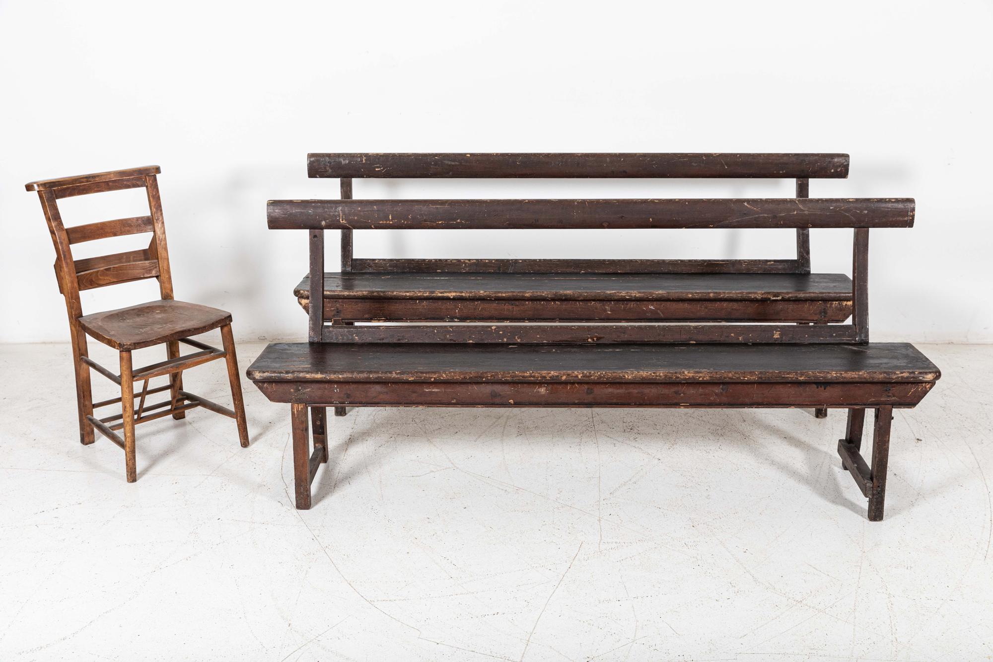 Pair 19thC English Pine Chapel Benches For Sale 4