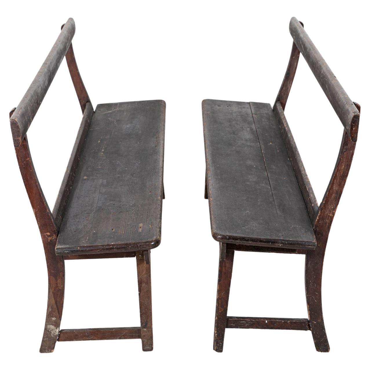 Pair 19thC English Pine Chapel Benches For Sale