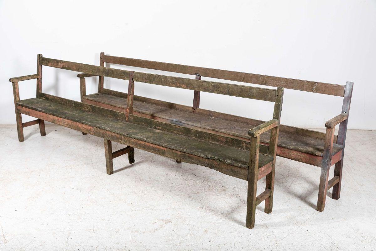 Circa 1890

Pair 19th C English rustic painted chapel benches

(signs of past repairs but stable)

sku 937

Price is for the pair

Measures: W 297 x D 36 x H 94 cm
Seat height 45cm.