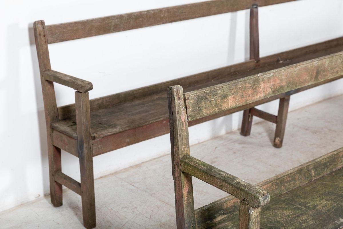 Pair 19th C English Rustic Painted Chapel Benches For Sale 1