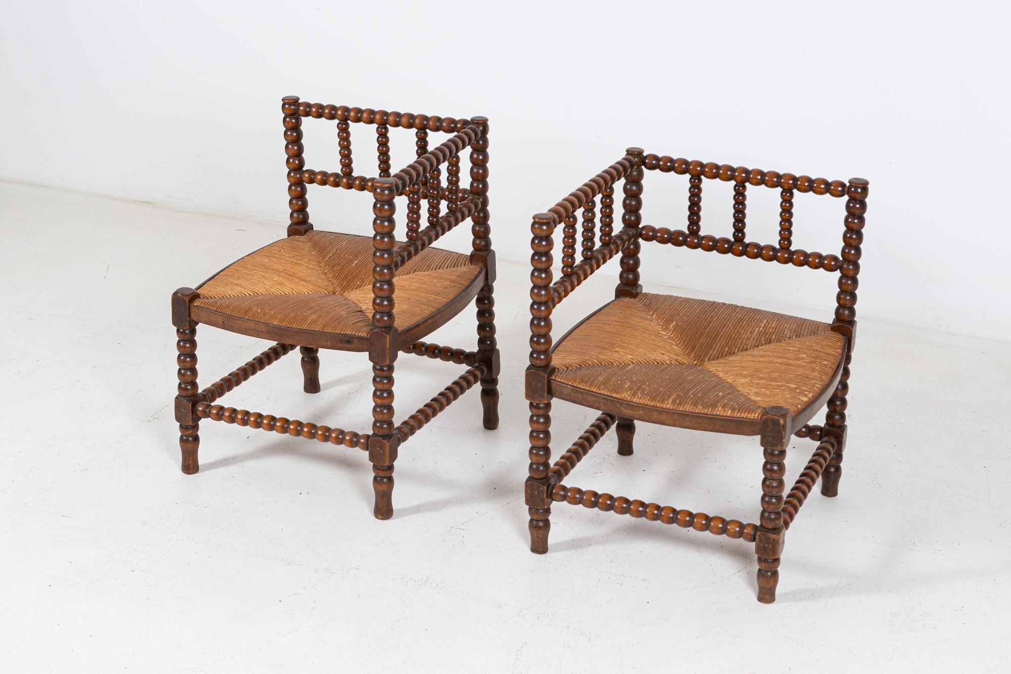 Pair 19thC French Bobbin Rattan Corner Chairs In Good Condition In Staffordshire, GB