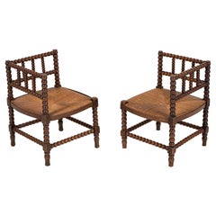 Pair 19thC French Bobbin Rattan Corner Chairs