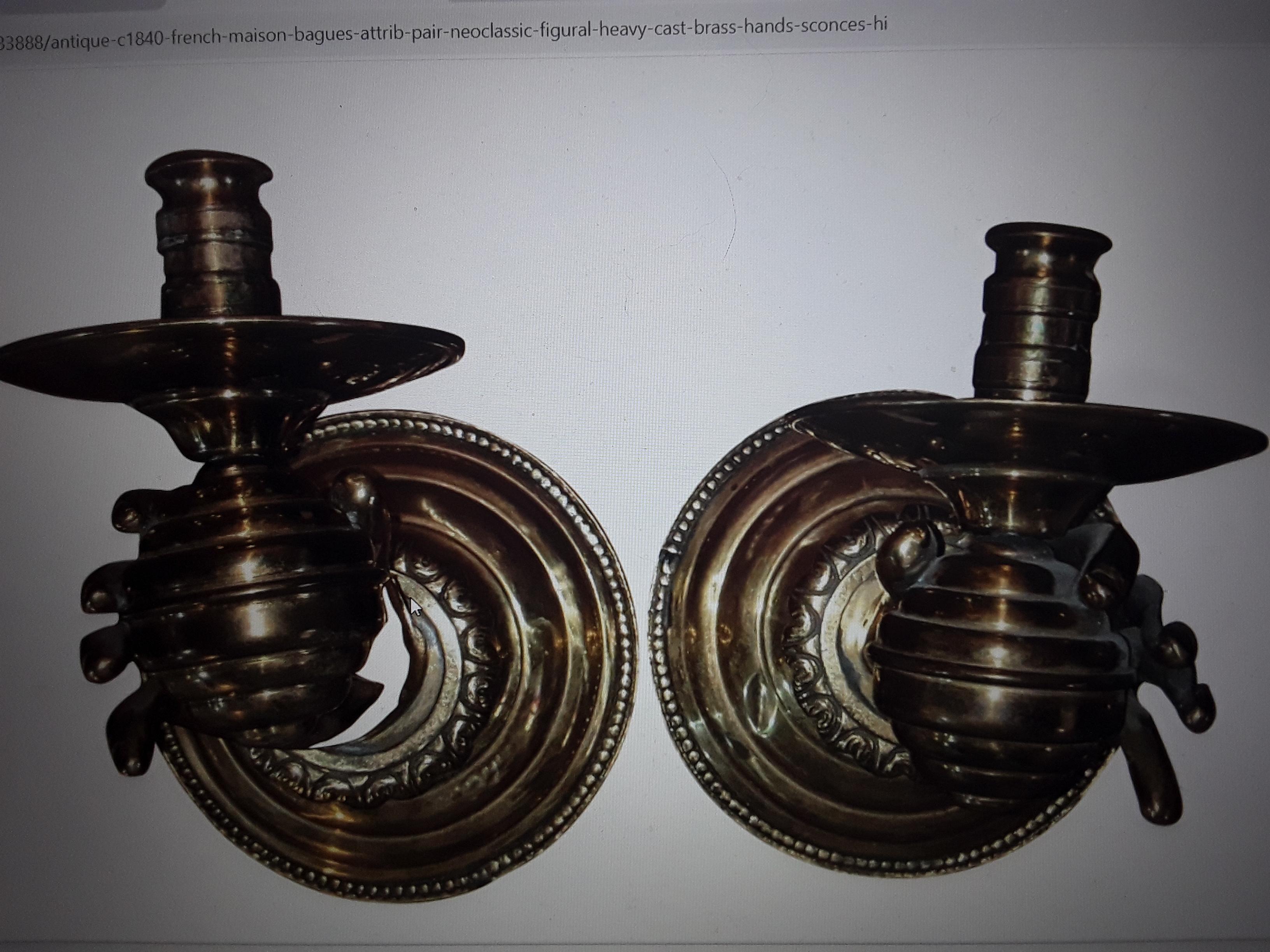 Paar französische Bronze-Kandelaber im Maison Bagues-Stil des 19. Jahrhunderts, „Hand haltende Fackel“ im Angebot 5