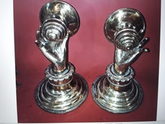 Pair 19thc French Bronze "Hands Holding Torch" Maison Bagues style -Wall Sconces