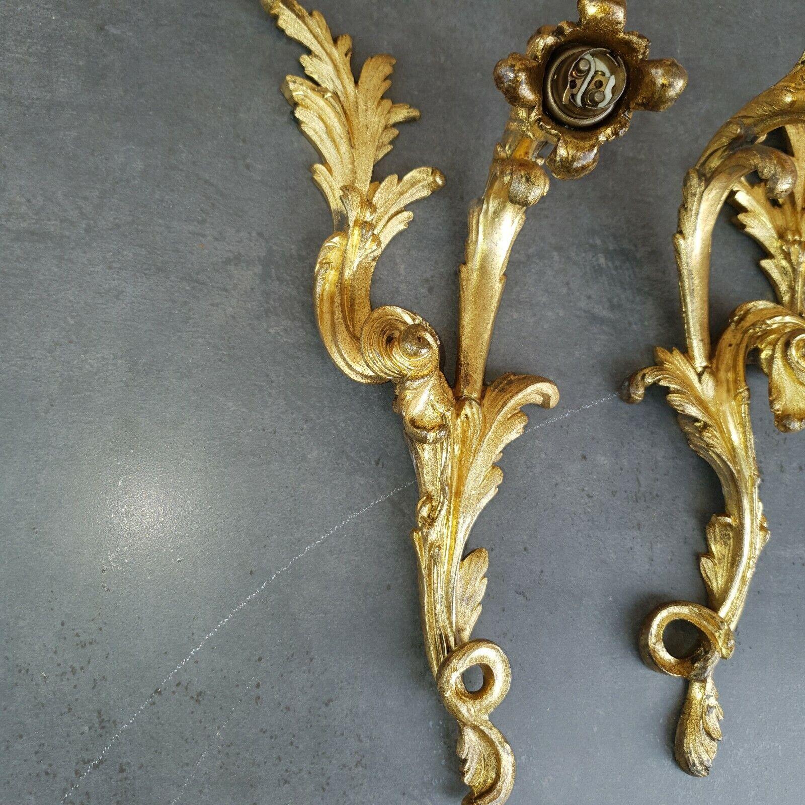 Pair 19thc French Dore Bronze Louis XV Rococo style Wall Sconces  For Sale 6