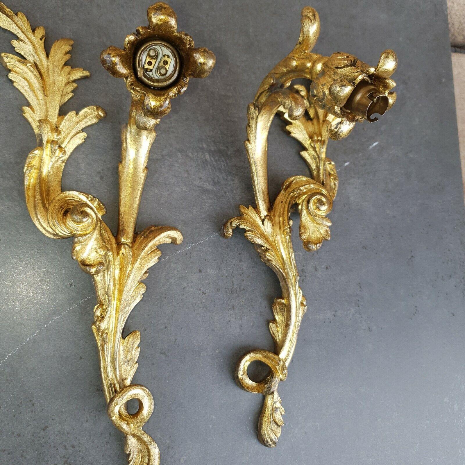 Pair 19thc French Dore Bronze Louis XV Rococo style Wall Sconces  For Sale 7