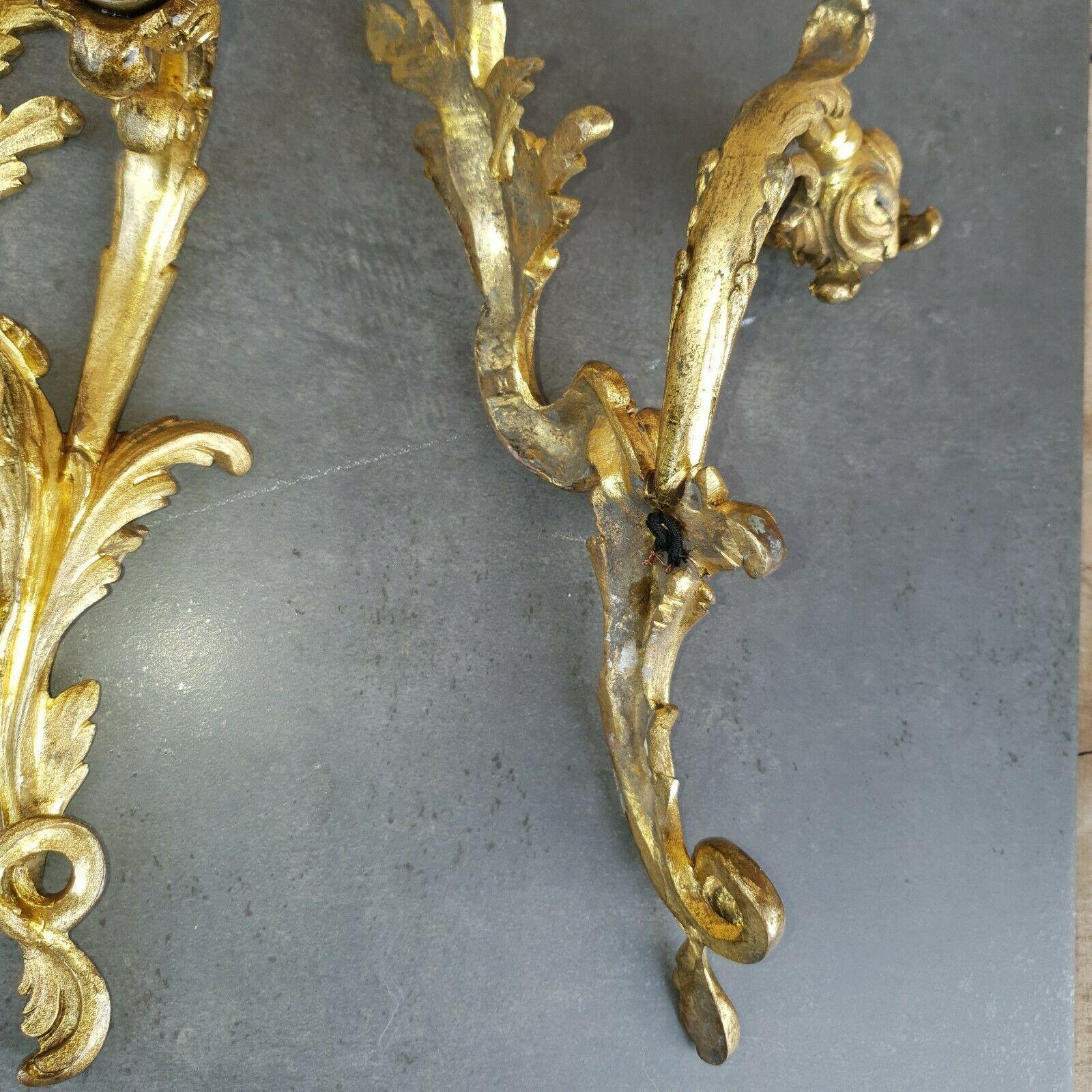 Pair 19thc French Dore Bronze Louis XV Rococo style Wall Sconces  For Sale 8