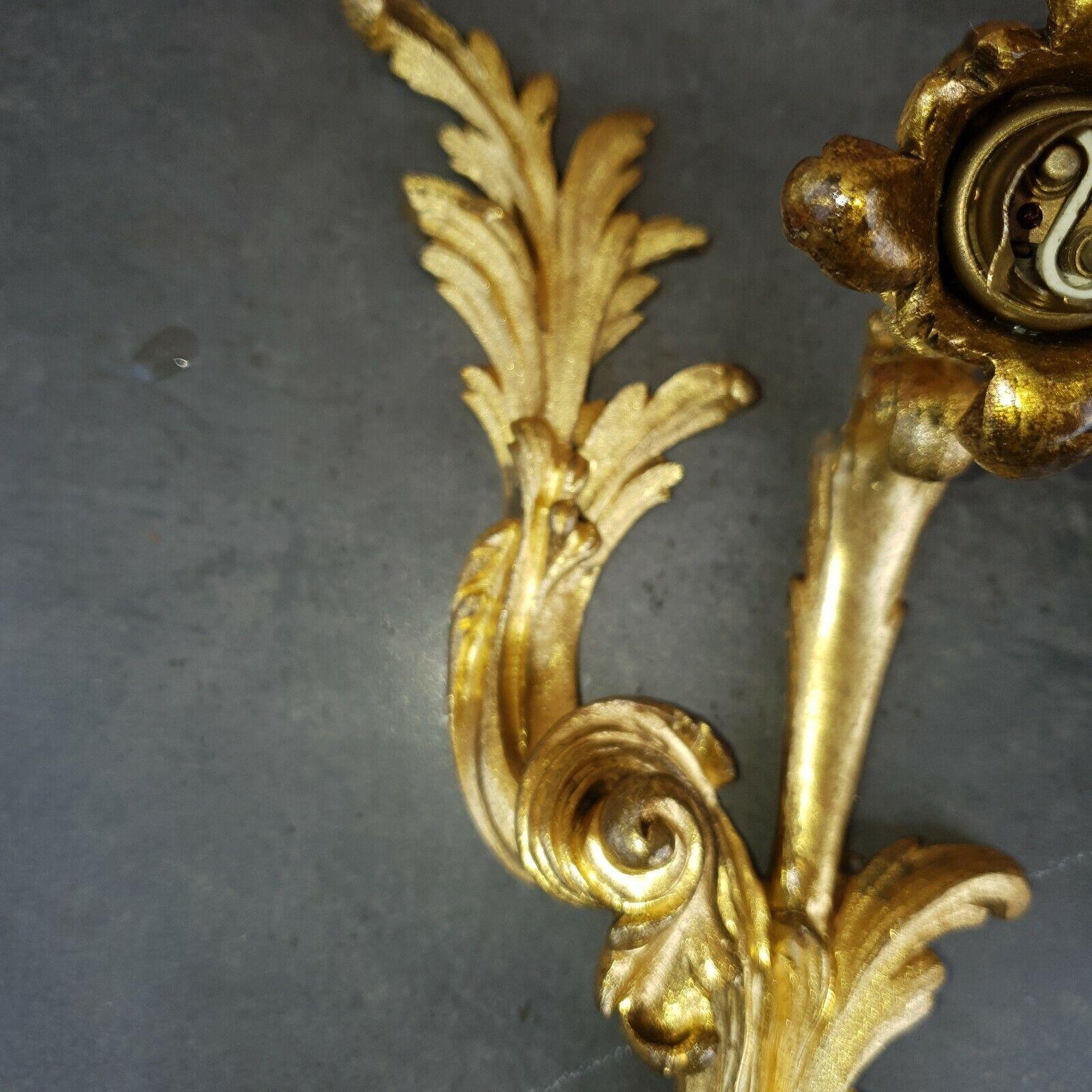 Pair 19thc French Dore Bronze Louis XV Rococo style Wall Sconces  For Sale 10