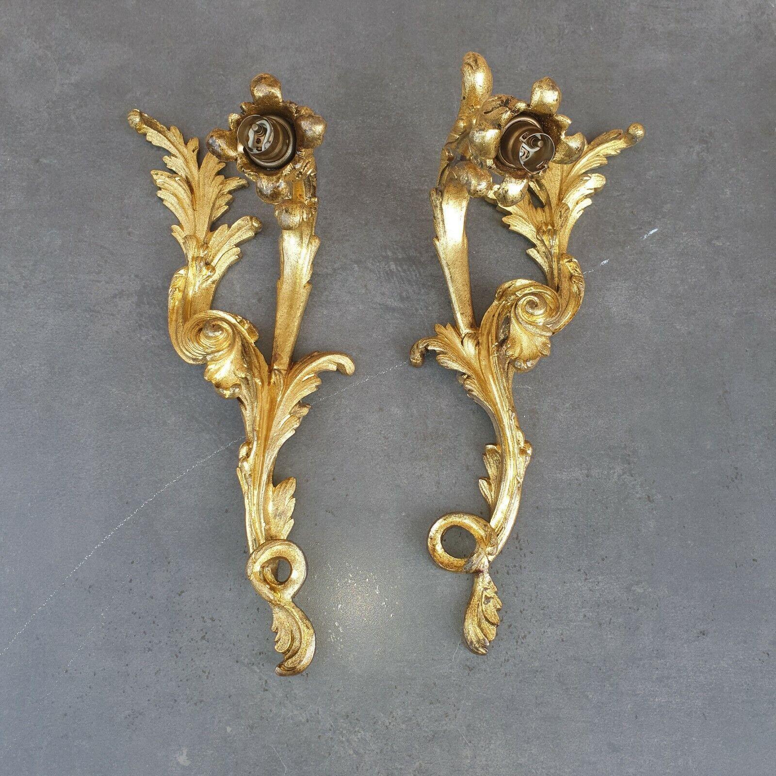 Pair 19thc French Dore Bronze Louis XV Rococo style Wall Sconces  For Sale 13
