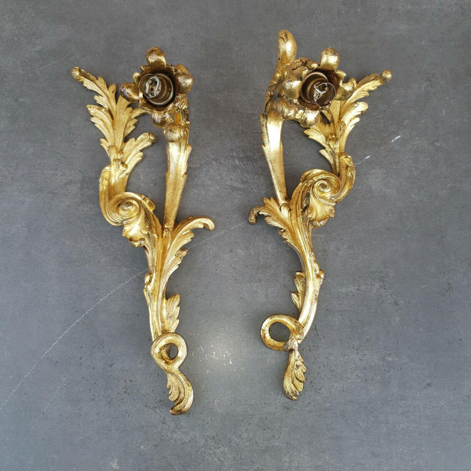 Pair 19thc French Dore Bronze Louis XV Rococo style Wall Sconces  For Sale 3