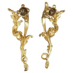 Pair 19thc French Dore Bronze Louis XV Rococo style Wall Sconces 