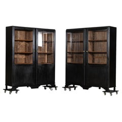 Pair 19thC French Ebonised Fruitwood Glazed Vitrines