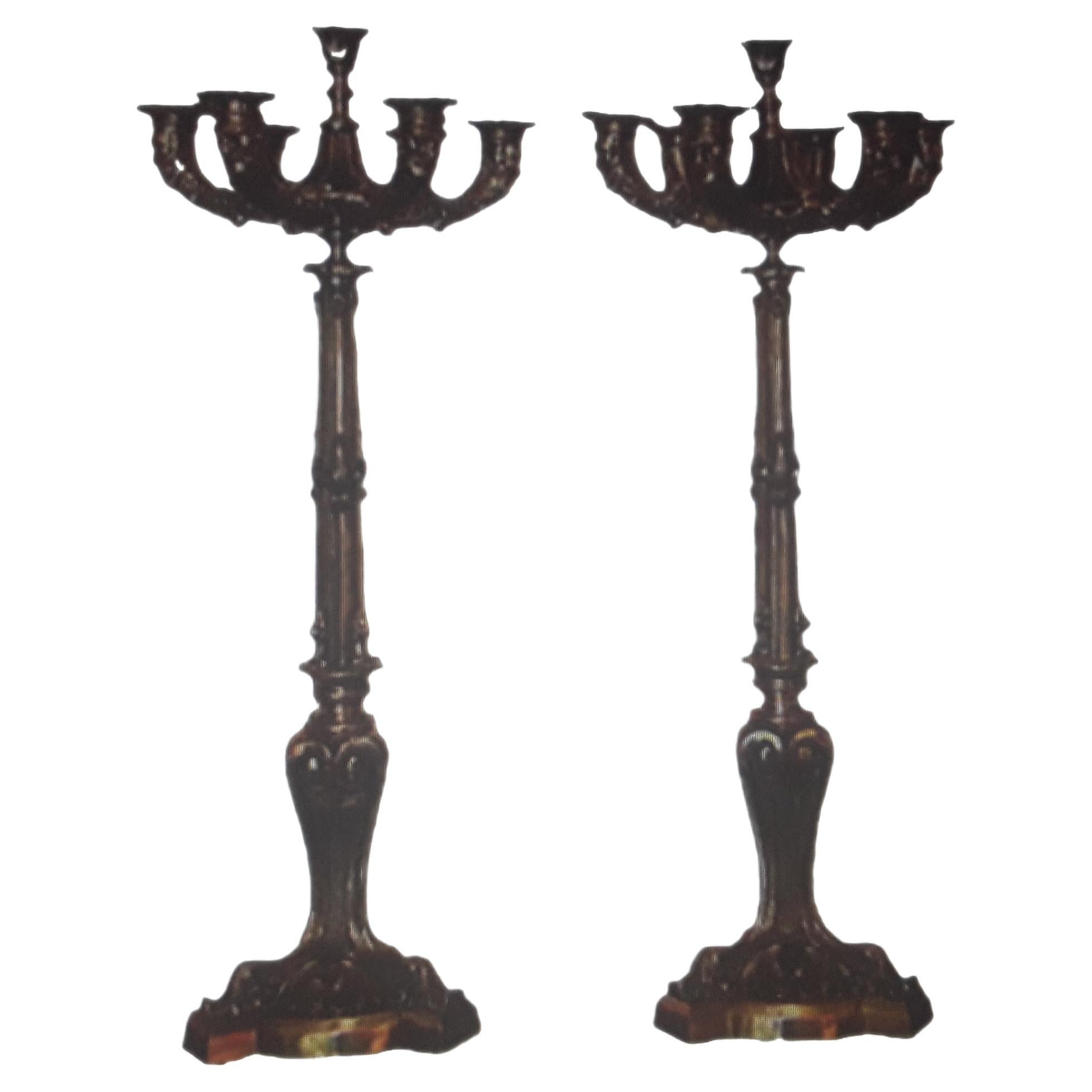 Pair 19thc French Empire Bronze Male Figural Candelabra For Sale