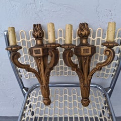Pair 19thc French Empire Carved and Gilt Wood Wall Sconces - Unelectrified