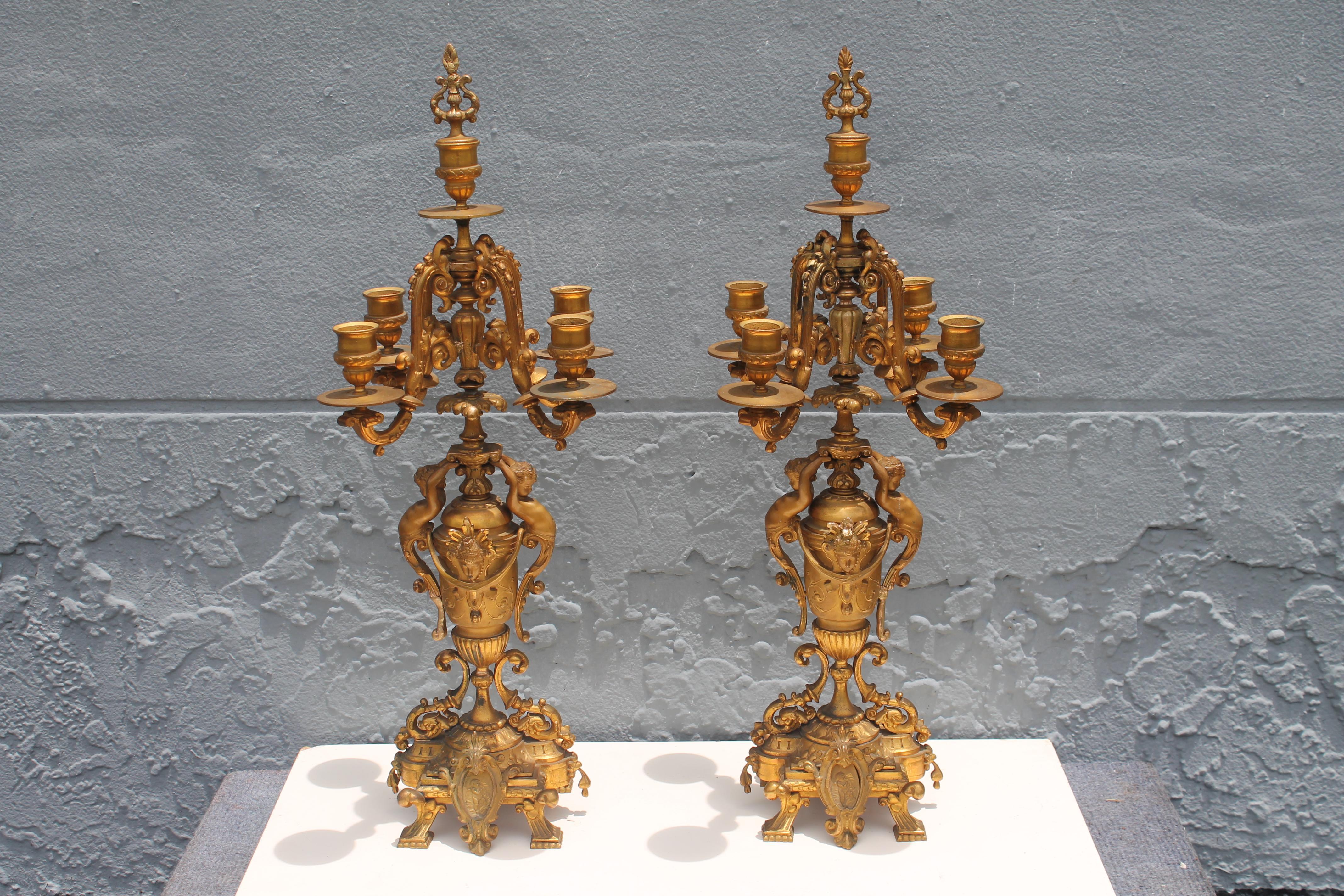 Pair 19thc Grand Louis XVI style Gilt Spelter Seraphim Cherub Candelabras. Very highly detailed and beautiful. These candelabras command presence as they are stunning and large. 