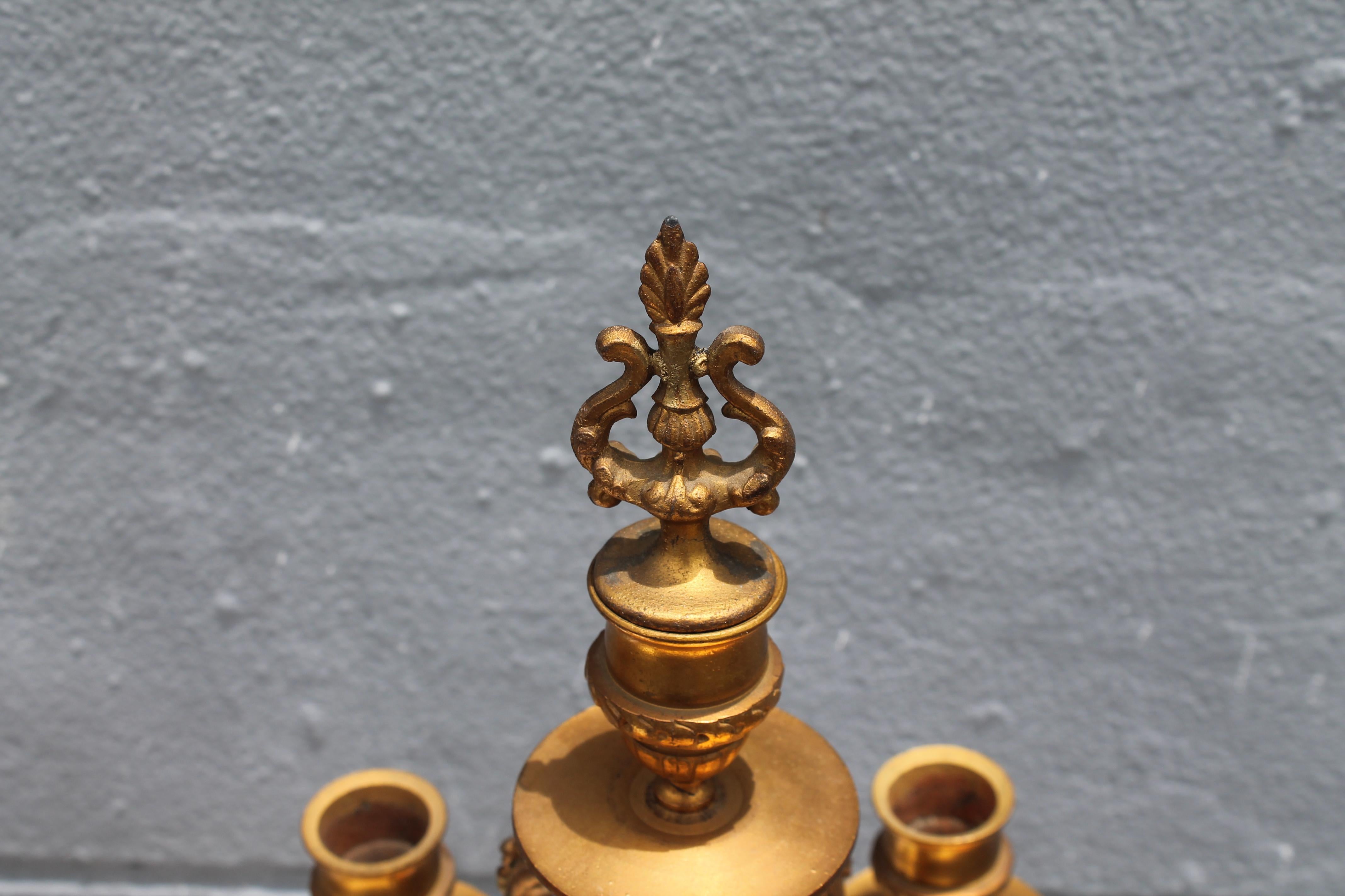 Late 19th Century Pair 19thc French Grand Louis XVI Gilt/ Gold Spelter Cherub Candelabras For Sale