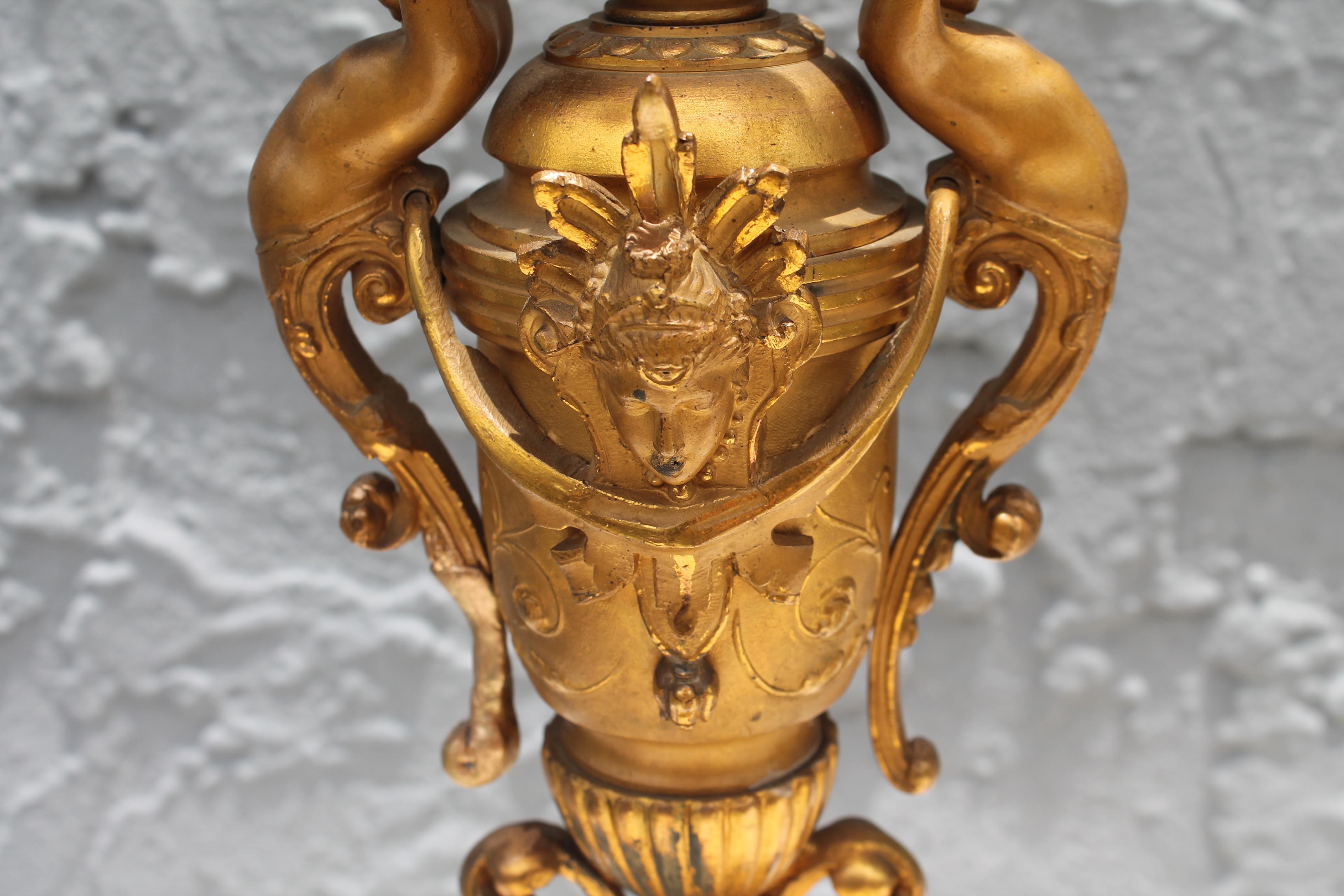 Pair 19thc French Grand Louis XVI Gilt/ Gold Spelter Cherub Candelabras For Sale 1