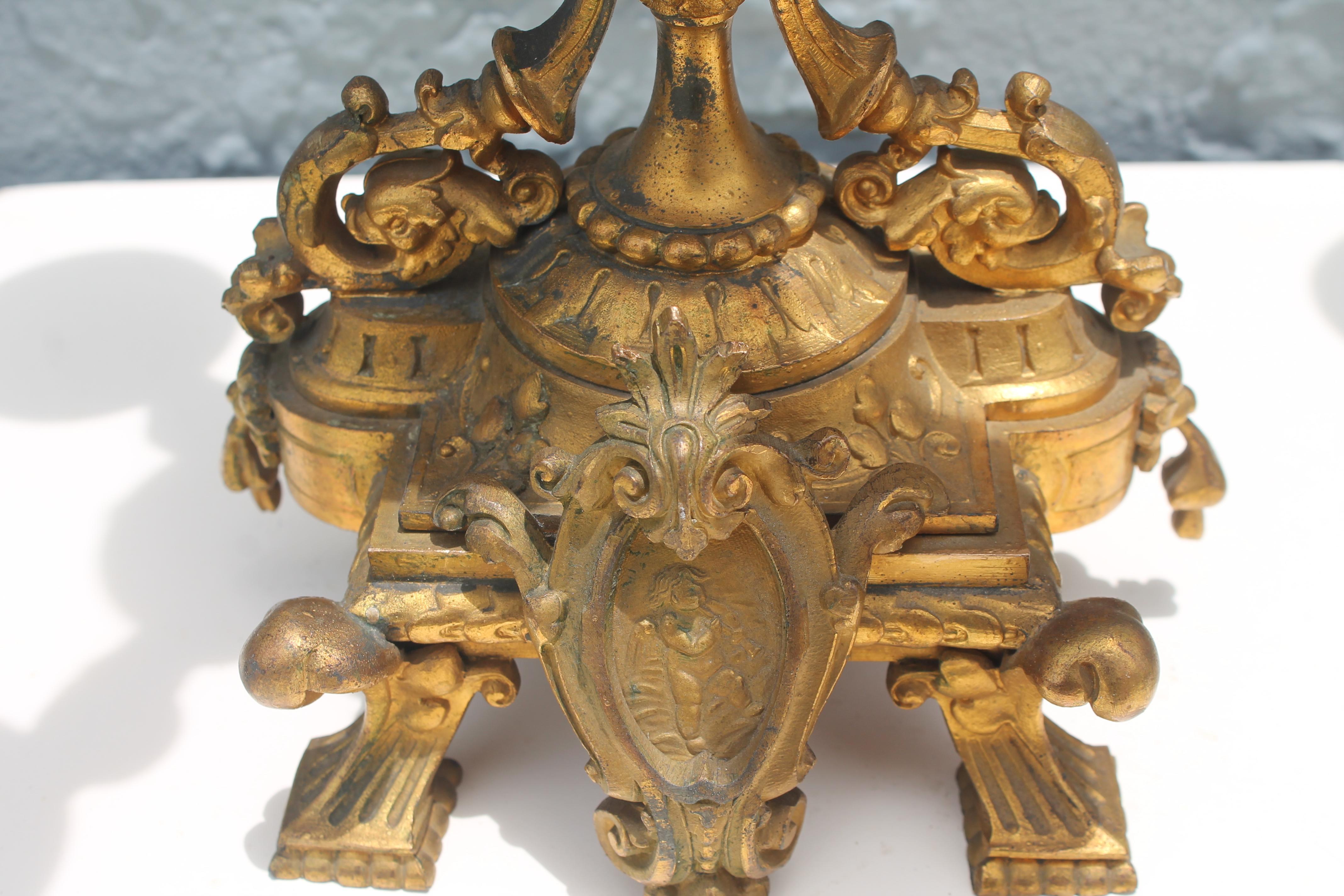 Pair 19thc French Grand Louis XVI Gilt/ Gold Spelter Cherub Candelabras For Sale 3