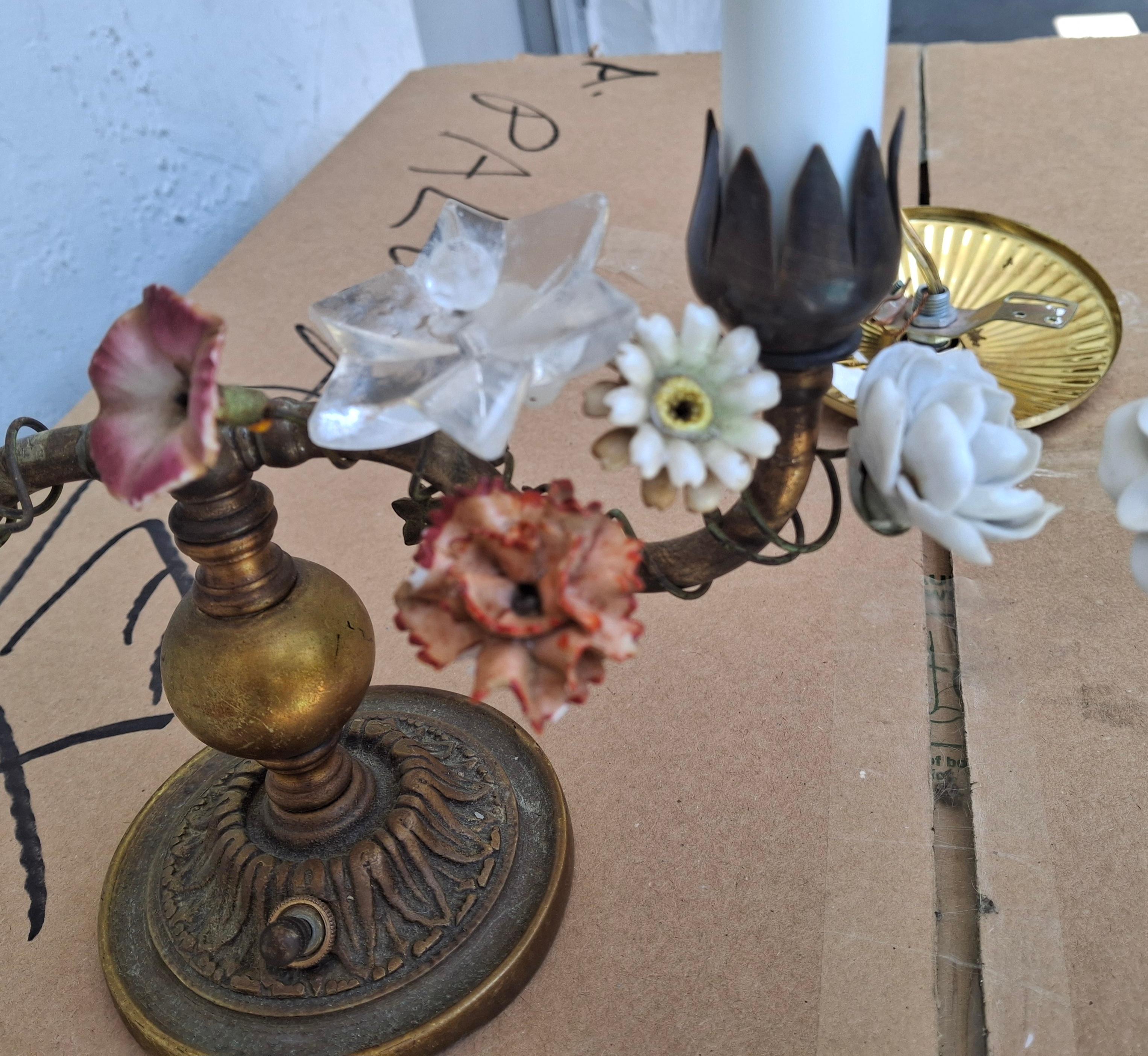 Paire de lampes de boudoir d'appoint/de table Louis XVI du 19ème siècle en bronze/porcelaine à fleurs en vente 6