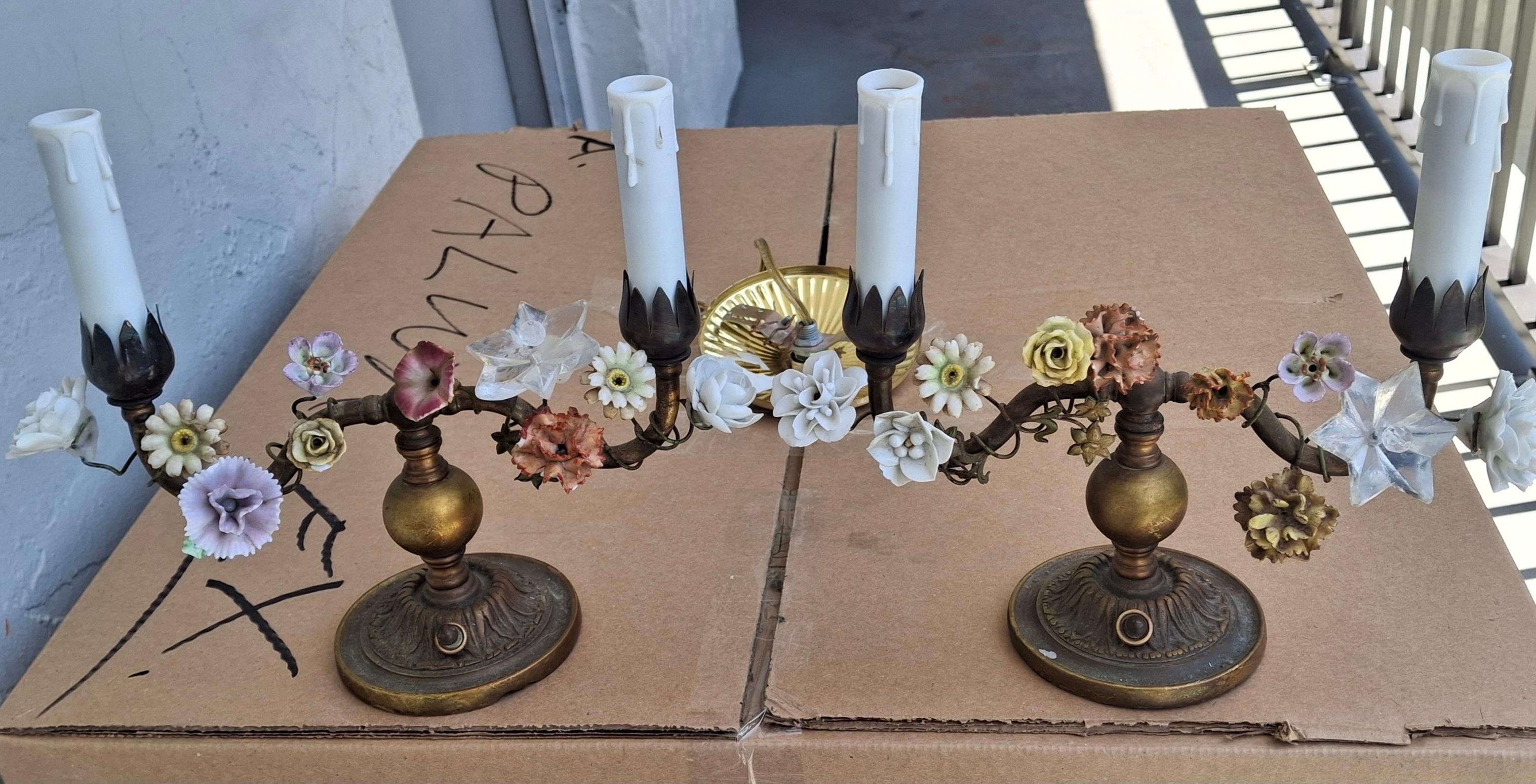 Paire de lampes de boudoir d'appoint/de table Louis XVI du 19ème siècle en bronze/porcelaine à fleurs en vente 14