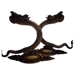 Pair 19thc French Napoleon III Bronze "Dolphin Kiss" Fish Form Drapery Tie Backs