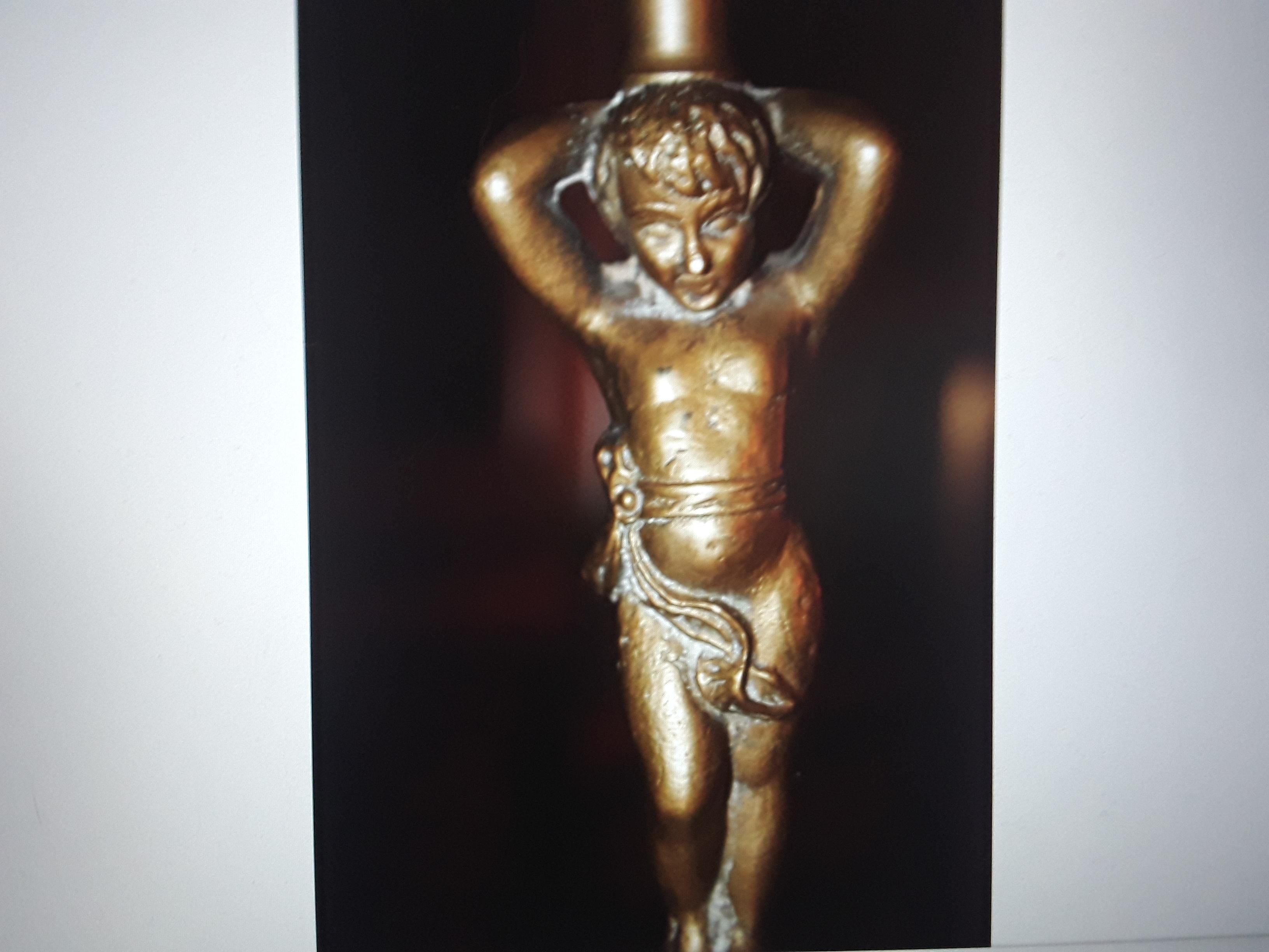 Pair 19thc French NapoleonIII Bronze Putto/ Cherub Candle Holders For Sale 5