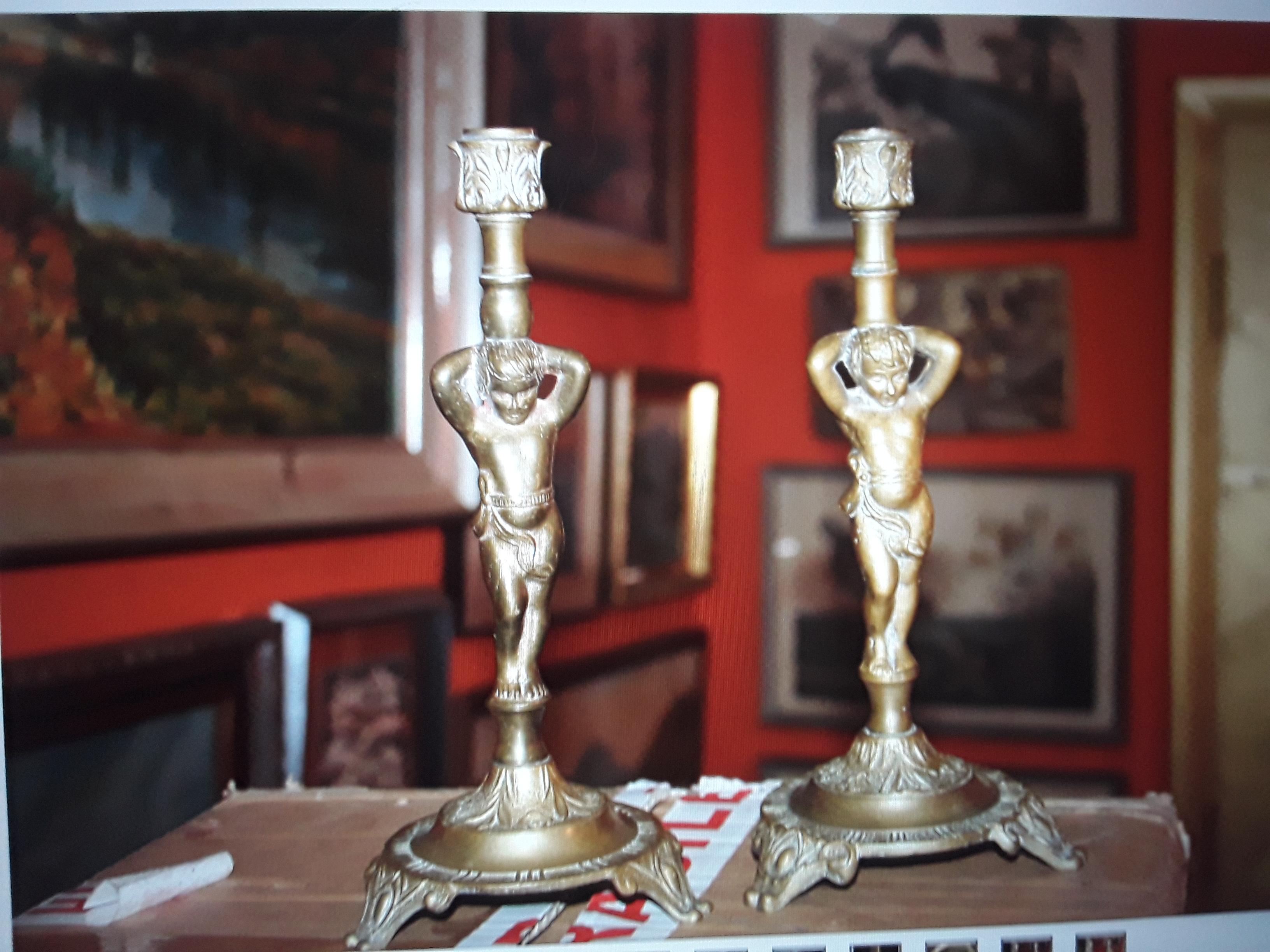Pair 19thc French NapoleonIII Bronze Putto/ Cherub Candle Holders For Sale 6