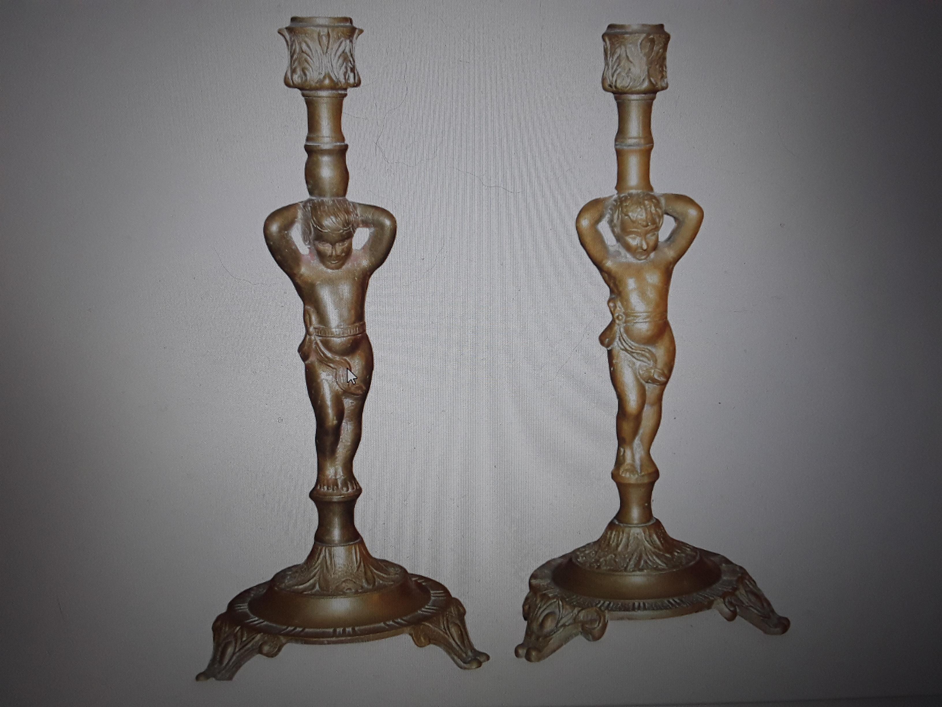Pair 19thc French NapoleonIII Bronze Putto/ Cherub Candle Holders For Sale 7