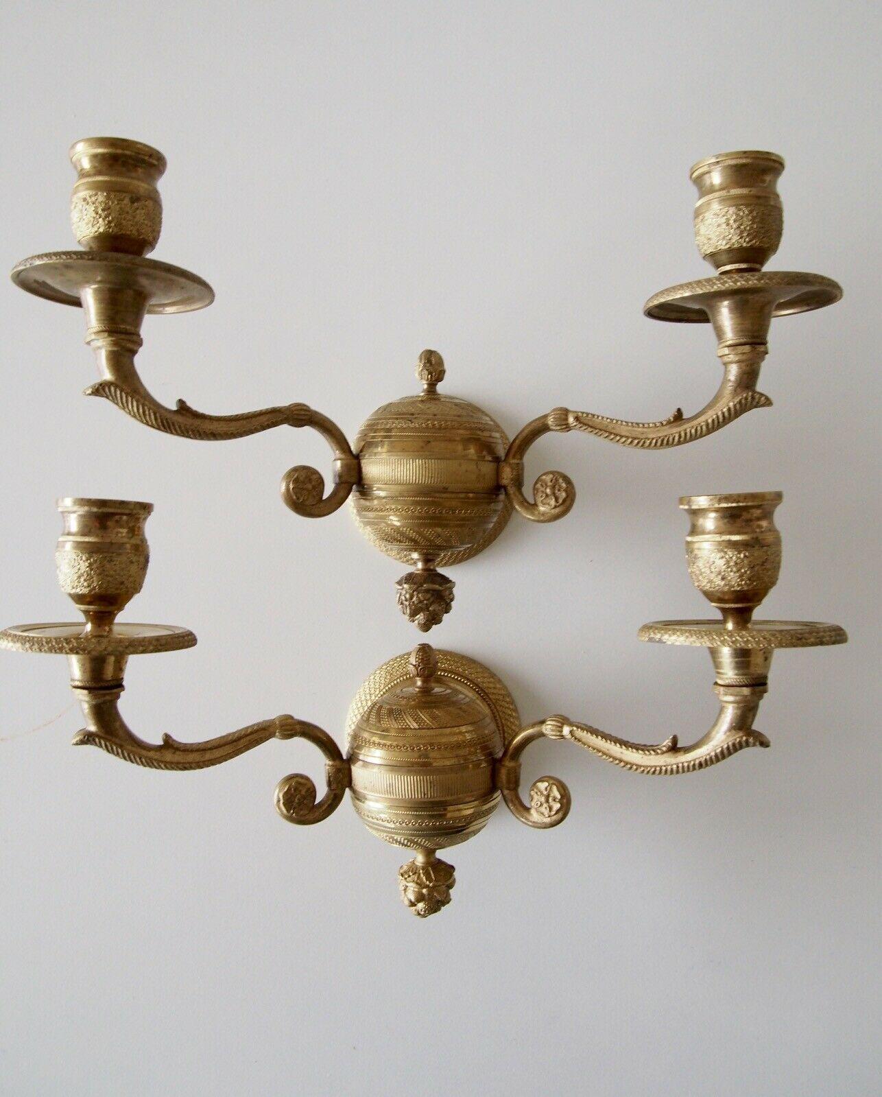 Pair 19thc French Neoclassical Gilt Bronze Wall Sconces  attrib. Maison Bagues In Good Condition For Sale In Opa Locka, FL
