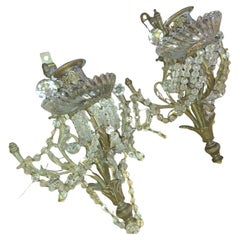 Paire d'appliques murales de style Régence française du 19e siècle en bronze avec cristal taillé