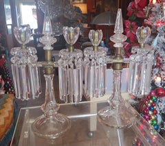 Pair 19thc French Regency Cut Glass Cut Crystal Candelabra attrib. St Louis