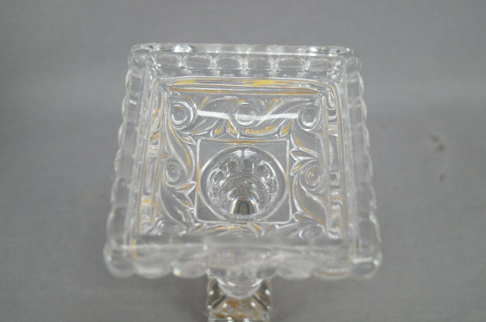 Pair 19thc French Signed Baccarat Russo Pattern Flint Glassw/Gilt Candle Holders For Sale 3