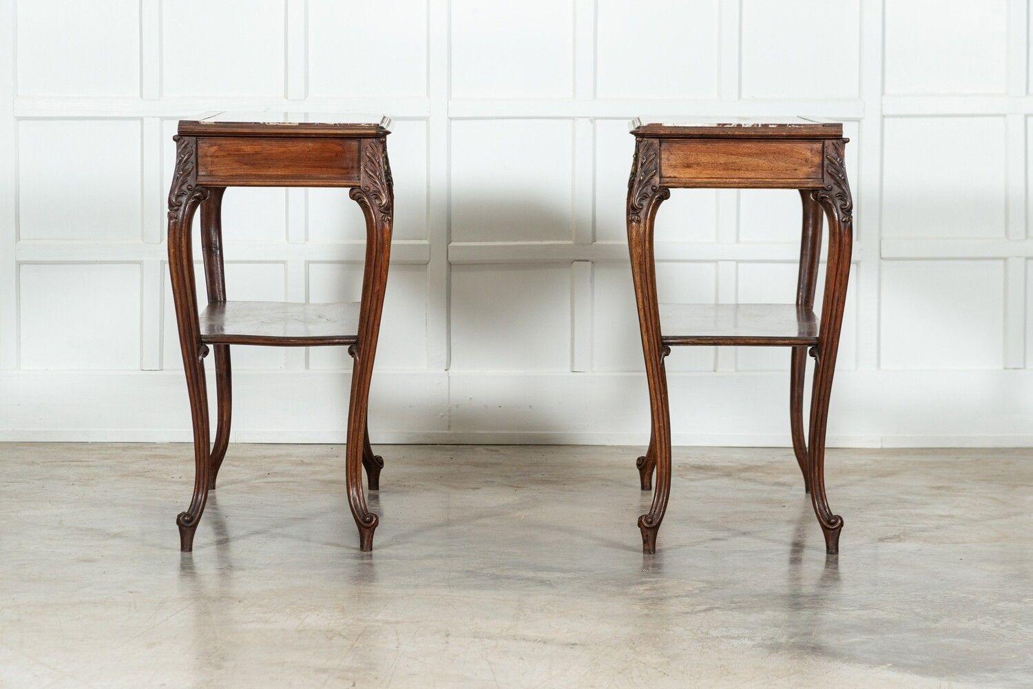 Pair 19thC French Walnut Marble Serving Tables For Sale 8