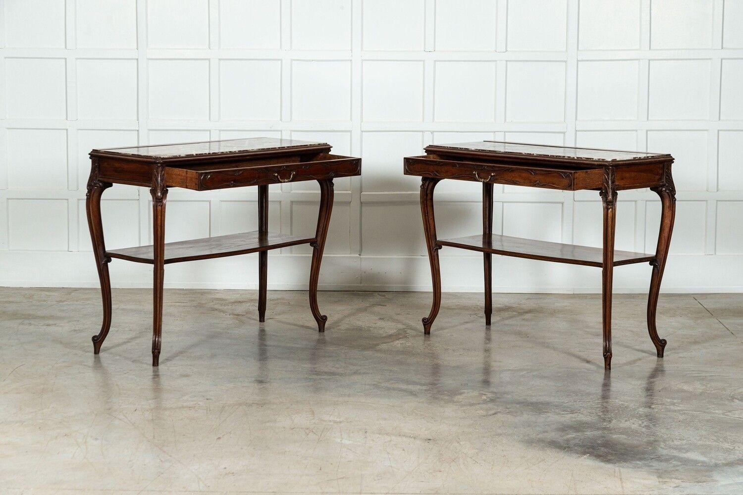 Pair 19thC French Walnut Marble Serving Tables For Sale 2