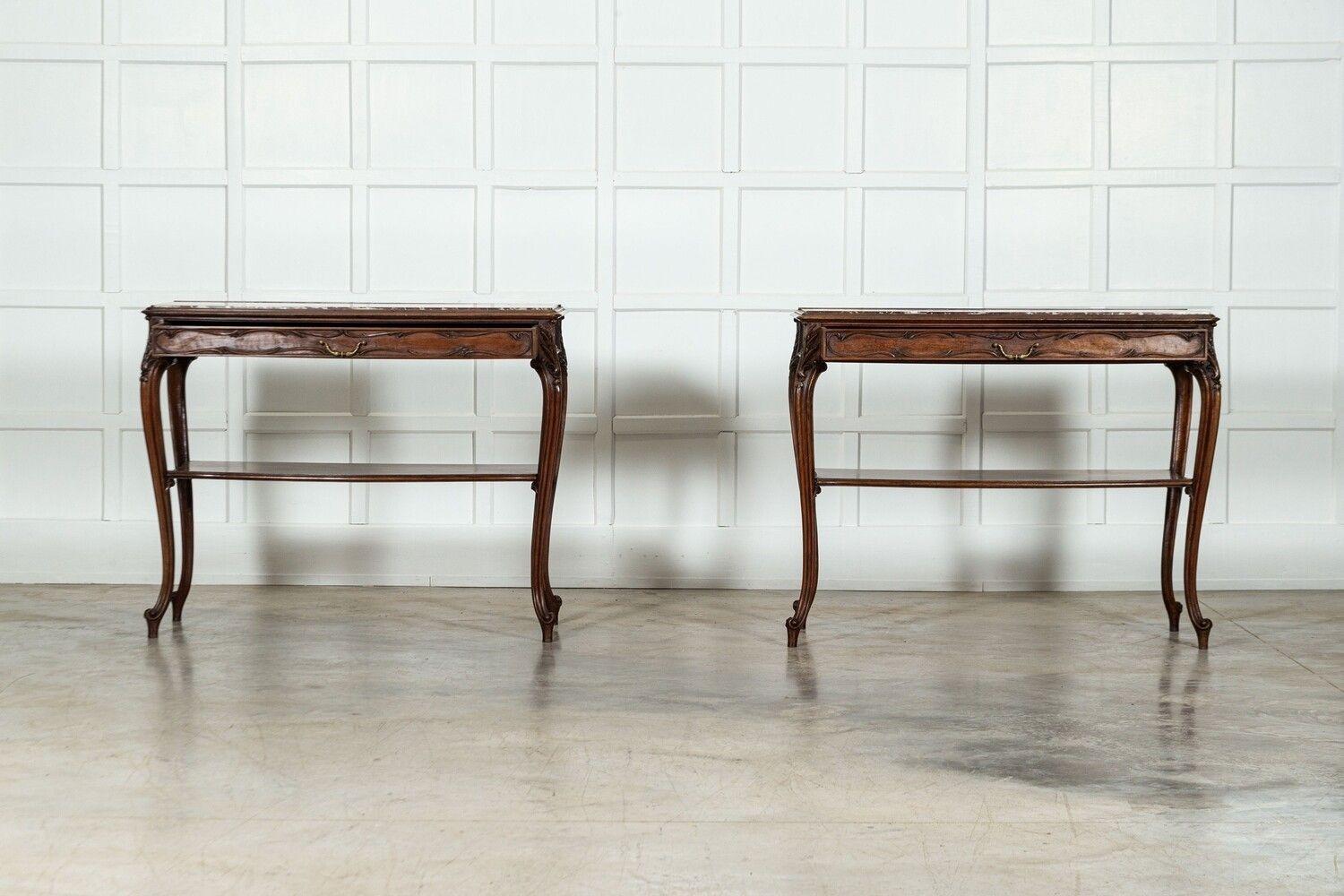Pair 19thC French Walnut Marble Serving Tables For Sale 3