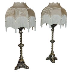 Pair 19thC. Gothic Brass Pricketstick Lamps