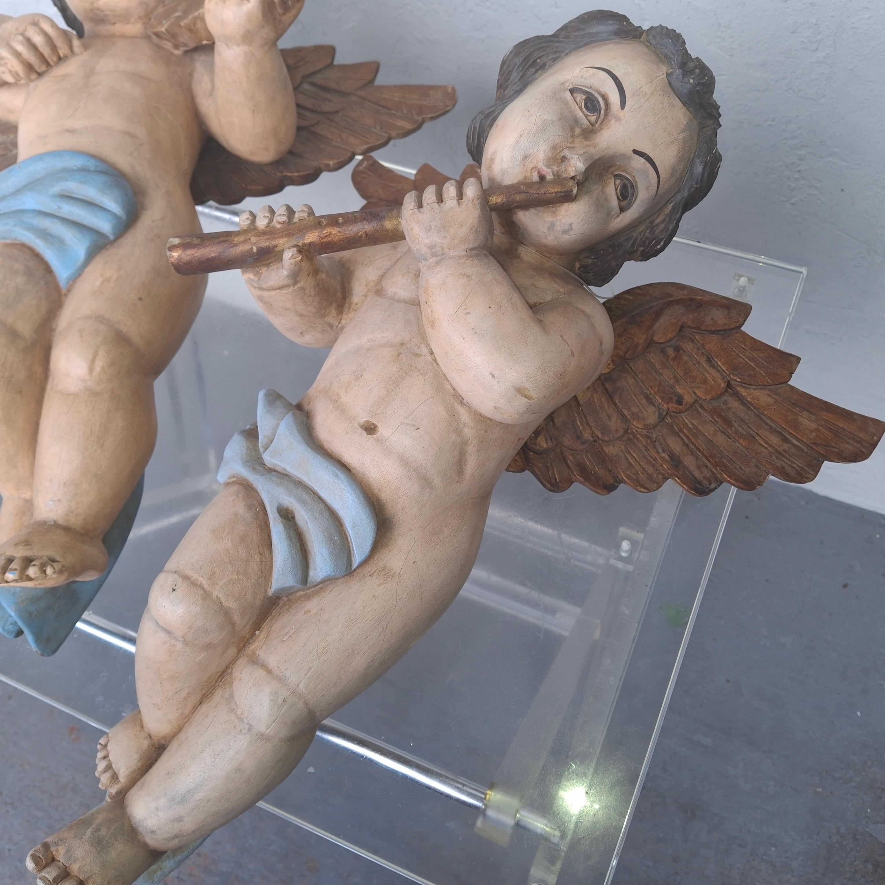 Coppia di sculture musicali a forma di cherubino in legno policromo del XIX secolo italiano in vendita 9