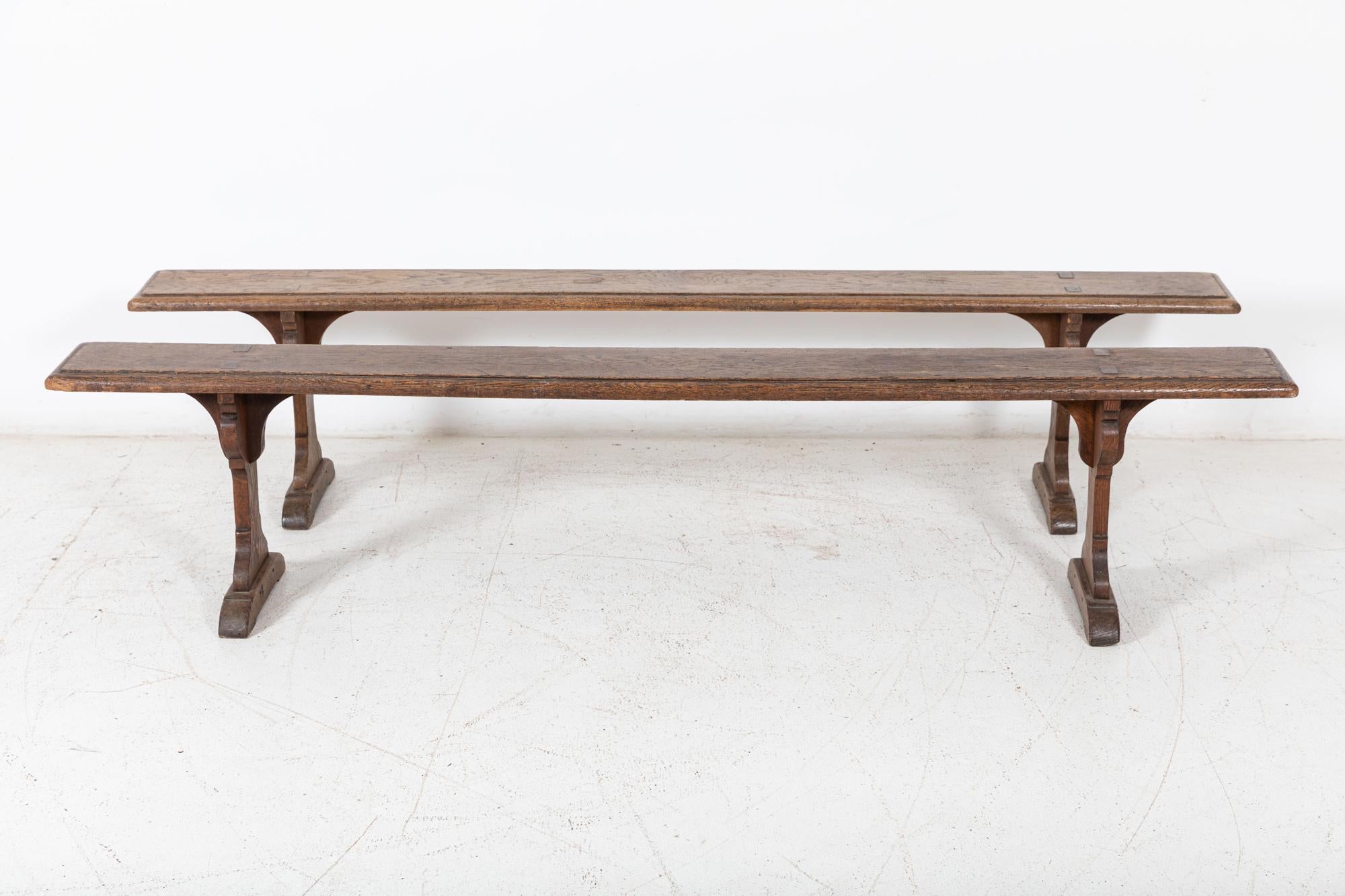 Pair 19thC Large English Oak Benches In Good Condition In Staffordshire, GB