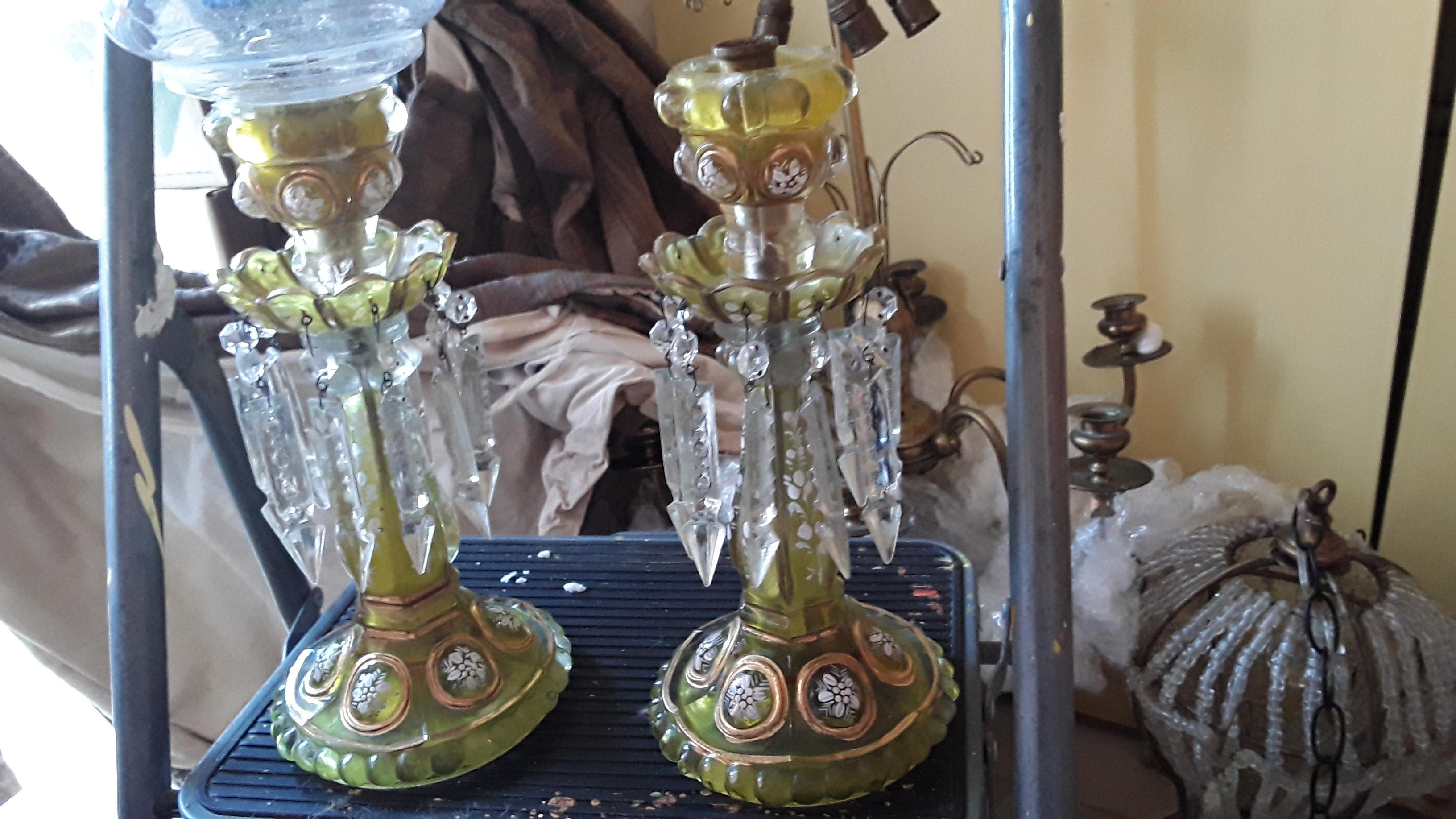 Pair 19thc Qajar Dynasty Crystal Table Lamps/ Candle Holders by Baccarat 1870 For Sale 3