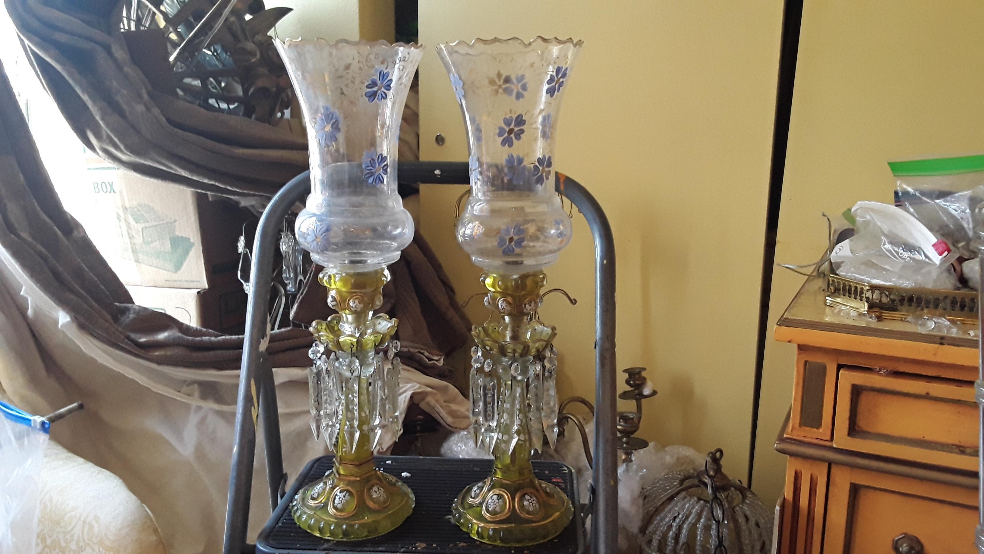Napoleon III Pair 19thc Qajar Dynasty Crystal Table Lamps/ Candle Holders by Baccarat 1870 For Sale