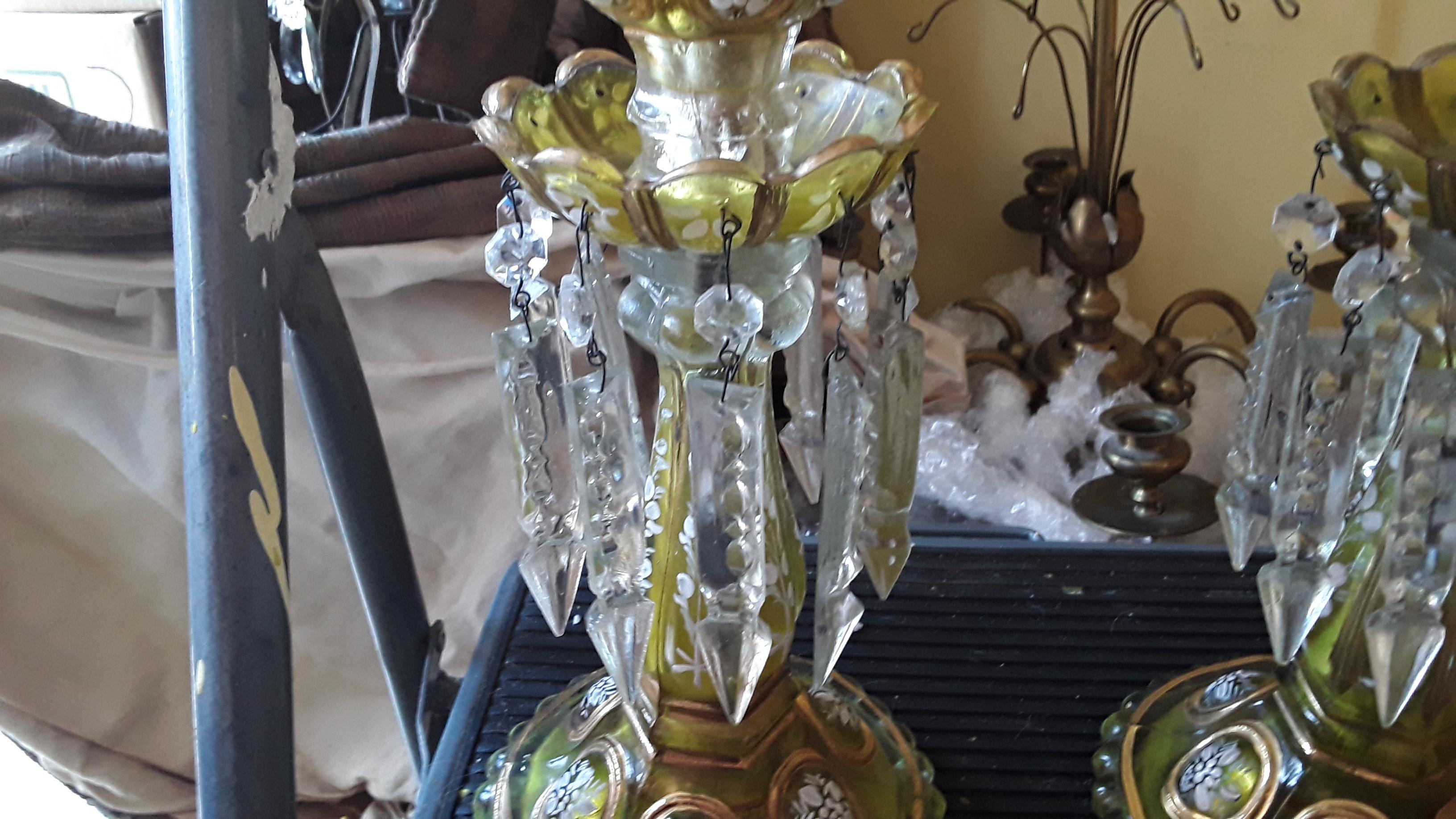 Pair 19thc Qajar Dynasty Crystal Table Lamps/ Candle Holders by Baccarat 1870 In Good Condition For Sale In Opa Locka, FL