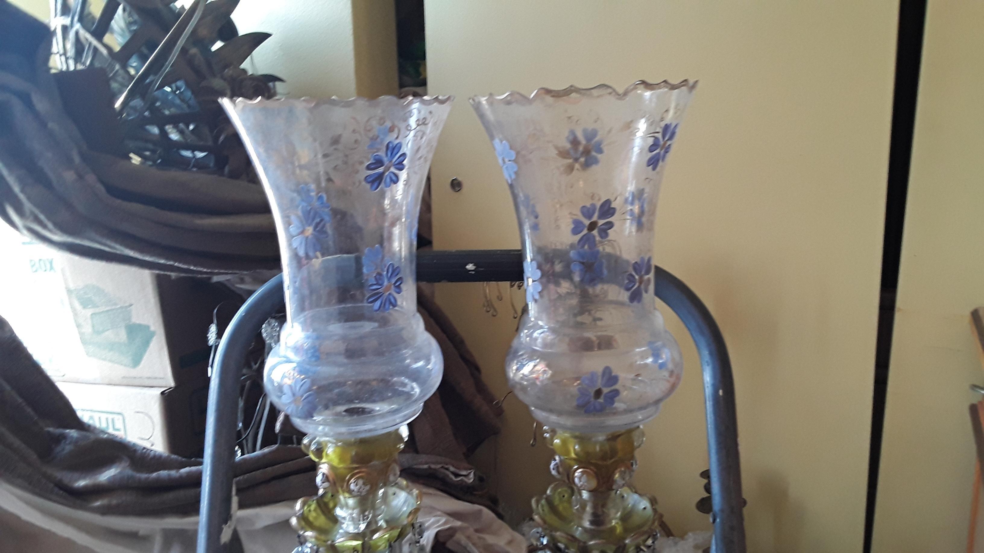 Art Glass Pair 19thc Qajar Dynasty Crystal Table Lamps/ Candle Holders by Baccarat 1870 For Sale