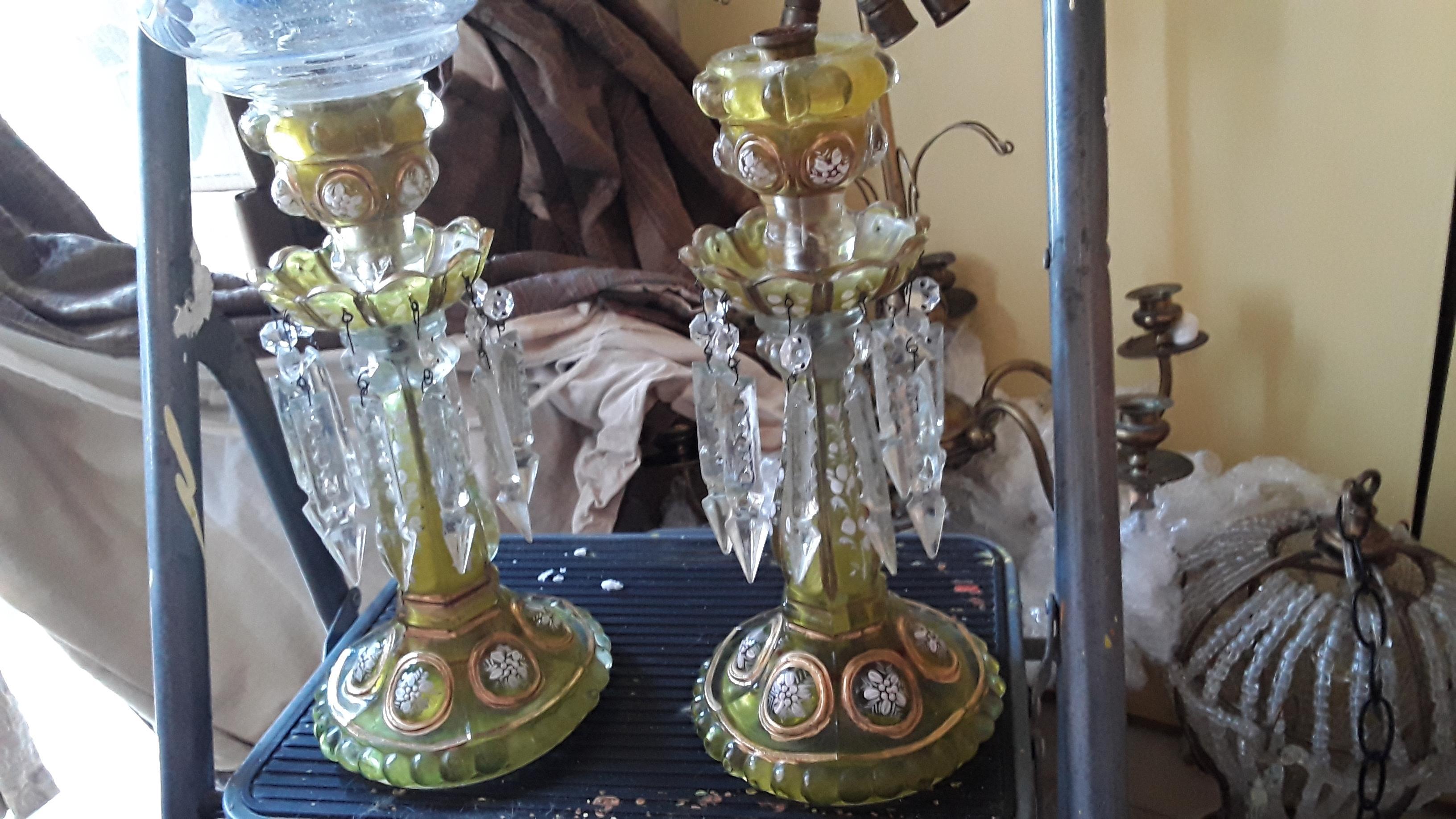 Pair 19thc Qajar Dynasty Crystal Table Lamps/ Candle Holders by Baccarat 1870 For Sale 2