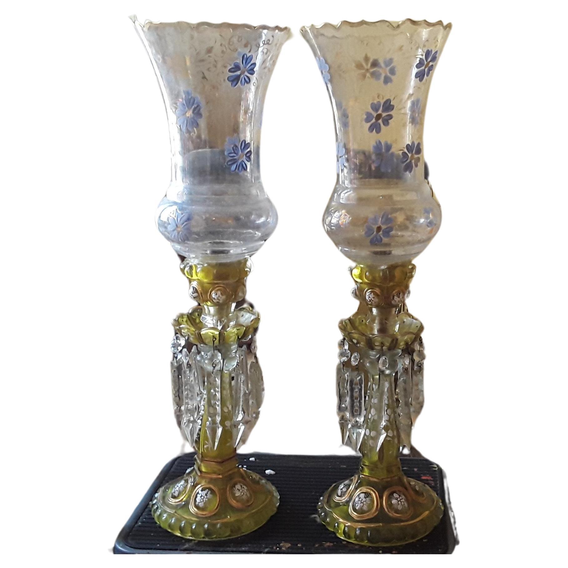 Pair 19thc Qajar Dynasty Crystal Table Lamps/ Candle Holders by Baccarat 1870 For Sale