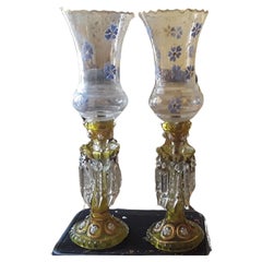 Pair 19thc Qajar Dynasty Crystal Table Lamps/ Candle Holders by Baccarat 1870