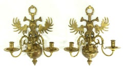 Pair 19thc Russian Imperial Gold Bronze Wall Candle Sconces.  Eagle Decoration